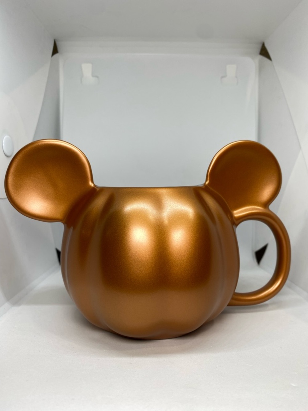 Disney Parks Halloween Pumpkin Mickey Mouse Copper Color Mug Cup NEW